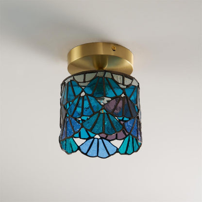 Handcrafted Mosaic Glass Flush Mount Light Fixture E14 Socket for Bathroom Hallway Entrance Spaces Multicolor Artisan Ceiling Fixture Brass