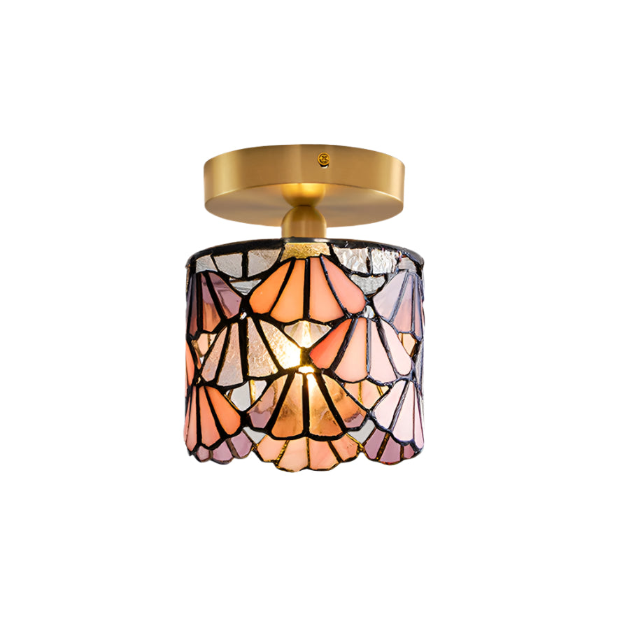 Handcrafted Mosaic Glass Flush Mount Light Fixture E14 Socket for Bathroom Hallway Entrance Spaces Multicolor Artisan Ceiling Fixture Brass