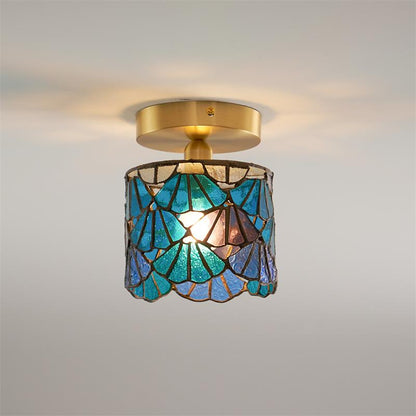 Flush Mount Glass Shade Ceiling Fixture 5 inch Brass Finish for Bathroom Bedroom Hallway Warm Ambient Lighting Vintage Style Decorative Home