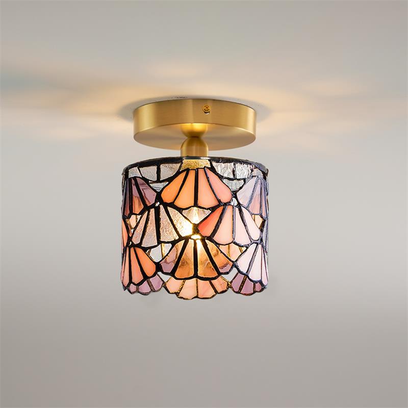 Flush Mount Glass Shade Ceiling Fixture 5 inch Brass Finish for Bathroom Bedroom Hallway Warm Ambient Lighting Vintage Style Decorative Home