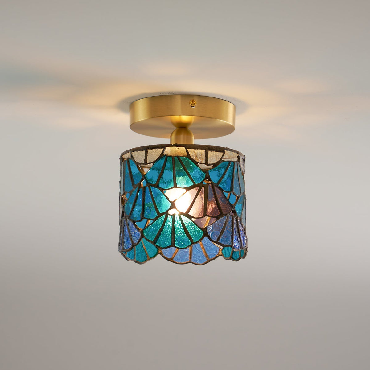 Flush Mount Glass Shade Ceiling Fixture 5 inch Brass Finish for Bathroom Bedroom Hallway Warm Ambient Lighting Vintage Style Decorative Home