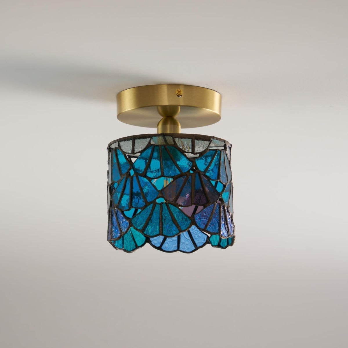 Handcrafted Mosaic Glass Flush Mount Light Fixture E14 Socket for Bathroom Hallway Entrance Spaces Multicolor Artisan Ceiling Fixture Brass