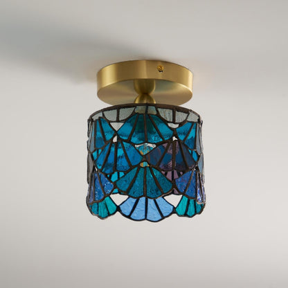 Flush Mount Glass Shade Ceiling Fixture 5 inch Brass Finish for Bathroom Bedroom Hallway Warm Ambient Lighting Vintage Style Decorative Home
