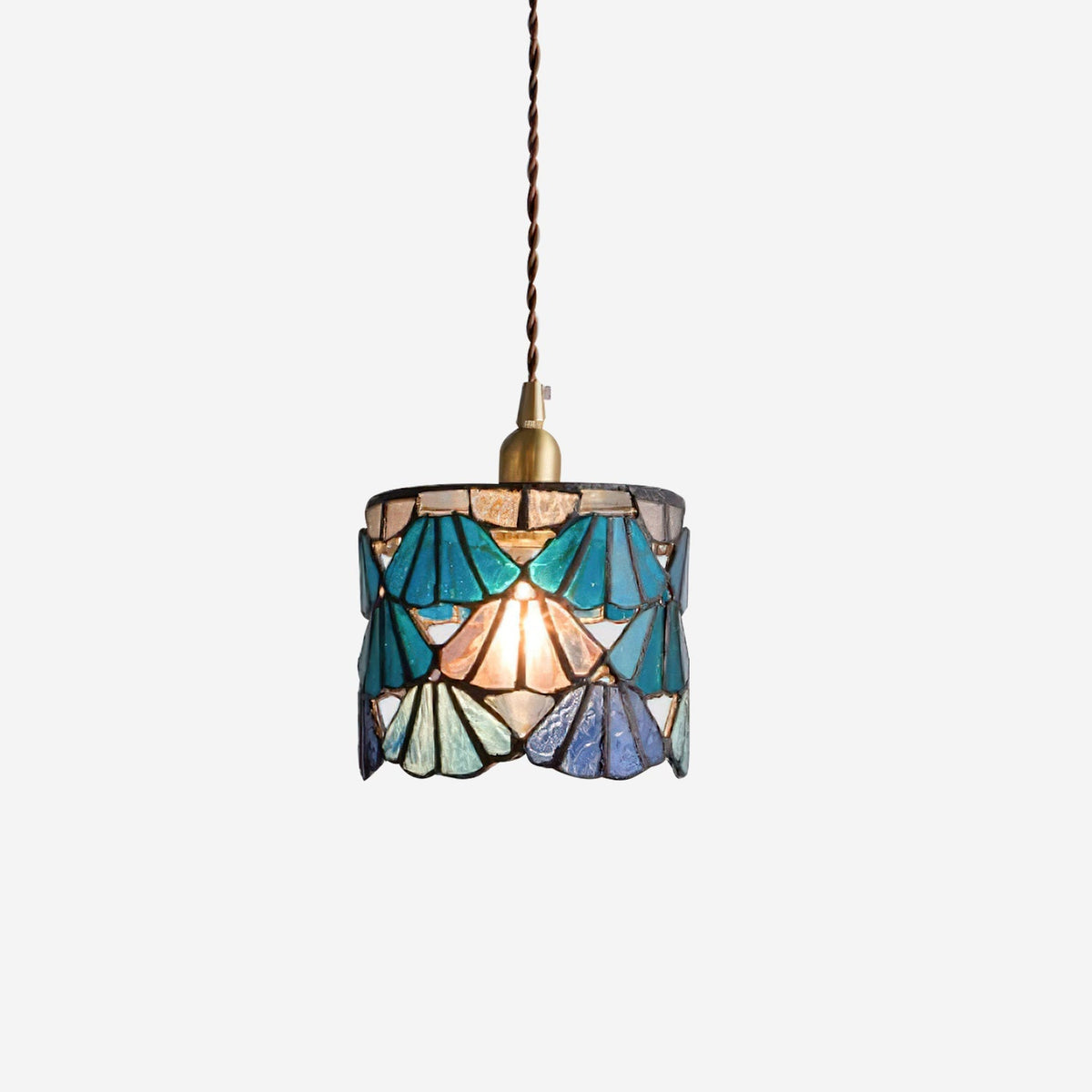 Hanging Ceiling Lamp with Tinted Glass Shade 5.3 Inches for Dining Room, Kitchen Island, Bedroom Decor, Brass Accent Fixture, Adjustable Cor