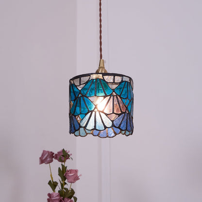 Hanging Ceiling Lamp with Tinted Glass Shade 5.3 Inches for Dining Room, Kitchen Island, Bedroom Decor, Brass Accent Fixture, Adjustable Cor