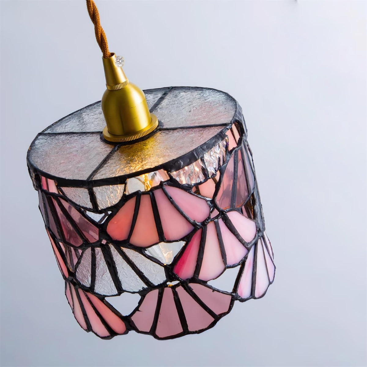 Hanging Ceiling Lamp with Tinted Glass Shade 5.3 Inches for Dining Room, Kitchen Island, Bedroom Decor, Brass Accent Fixture, Adjustable Cor