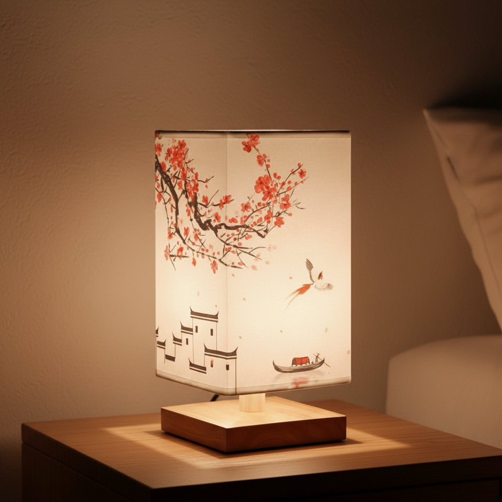 Wood Accent Lamp with Fabric Shade 11 in Tall for Nightstand Bedroom Office Desk Warm Ambient Lighting Modern Japandi Style Side Table Lamps