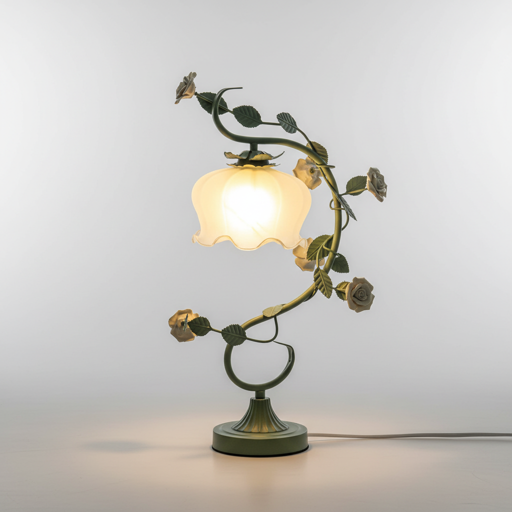 Porcelain Rose Bedside Lamp 9 in Pink Frosted Glass Accent Light for Nightstand Bedroom Living Room Home Office Cottage Décor Reading Lighti
