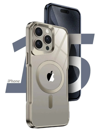 Translucent Hard Shell Case with Magnetic Charging for iPhone 12-17 – Metallic Finish, Raised Edges, Shock Protection