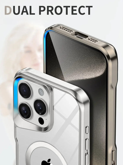 Translucent Hard Shell Case with Magnetic Charging for iPhone 12-17 – Metallic Finish, Raised Edges, Shock Protection