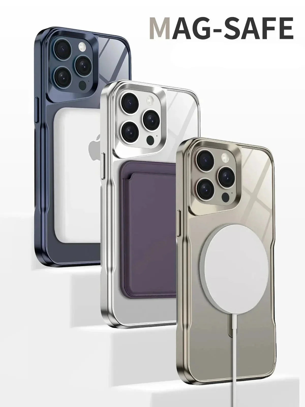 Translucent Hard Shell Case with Magnetic Charging for iPhone 12-17 – Metallic Finish, Raised Edges, Shock Protection