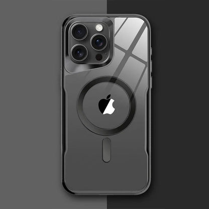 Translucent Hard Shell Case with Magnetic Charging for iPhone 12-17 – Metallic Finish, Raised Edges, Shock Protection