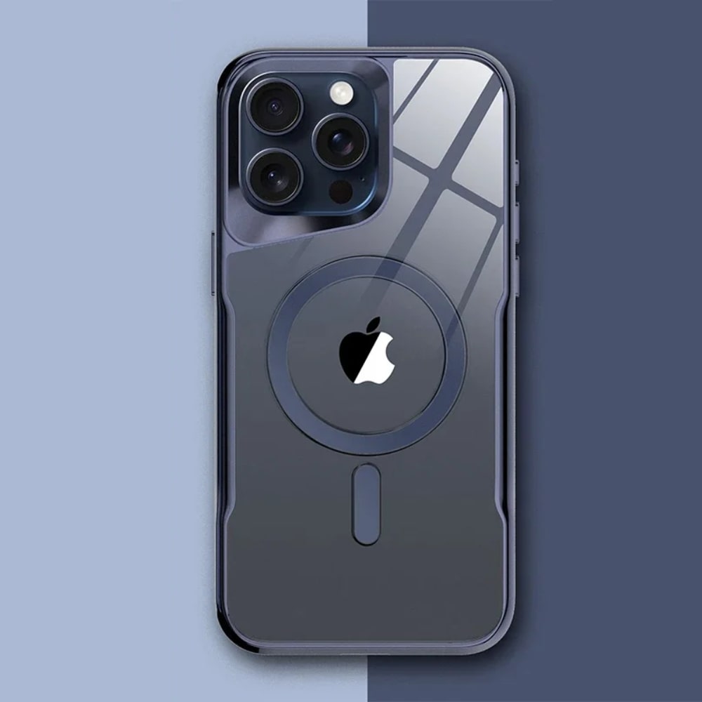 Translucent Hard Shell Case with Magnetic Charging for iPhone 12-17 – Metallic Finish, Raised Edges, Shock Protection