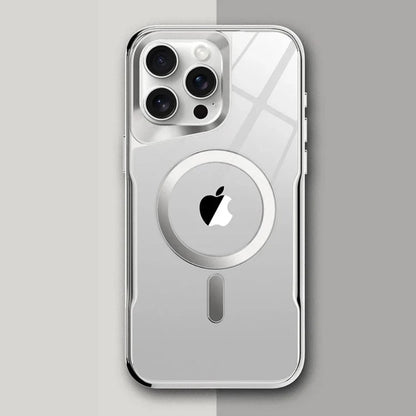 Translucent Hard Shell Case with Magnetic Charging for iPhone 12-17 – Metallic Finish, Raised Edges, Shock Protection