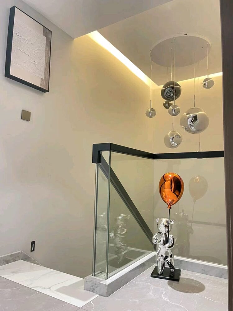 Reflective Globe Hanging Light Fixture Adjustable Height E27 Socket for Kitchens Dining Rooms | Modern Orb Ceiling Lamp Chrome Gold Glass