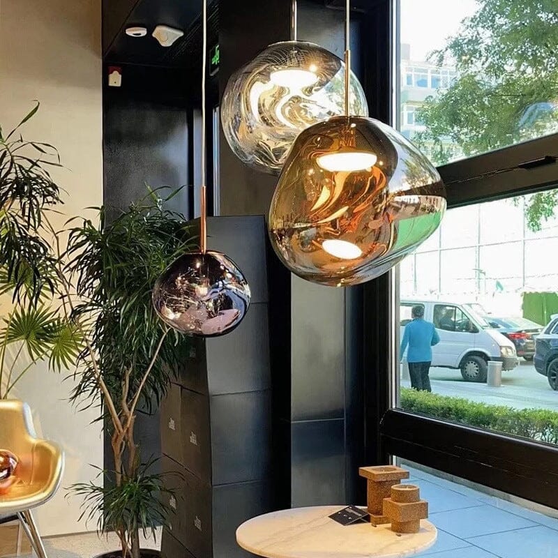 Reflective Globe Hanging Light Fixture Adjustable Height E27 Socket for Kitchens Dining Rooms | Modern Orb Ceiling Lamp Chrome Gold Glass