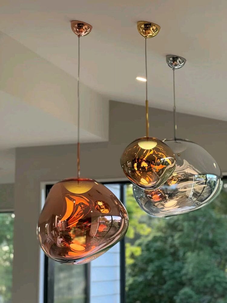 Reflective Globe Hanging Light Fixture Adjustable Height E27 Socket for Kitchens Dining Rooms | Modern Orb Ceiling Lamp Chrome Gold Glass