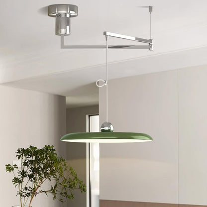 Adjustable Swing Arm Pendant Light with Round Metal Shade for Kitchen Island & Workspace