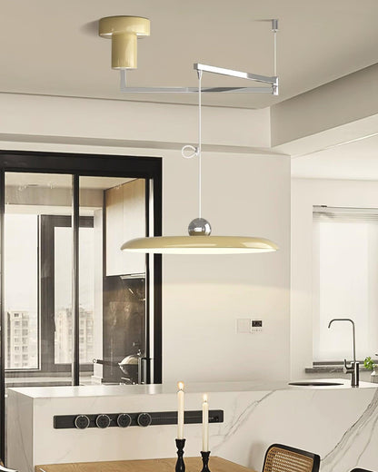 Hanging Drop Ceiling Fixture Acrylic Disk 16-Inch Yellow for Kitchen Island Dining Table Contemporary LED Overhead Light Adjustable Cord 59