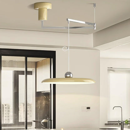 Adjustable Swing Arm Pendant Light with Round Metal Shade for Kitchen Island & Workspace
