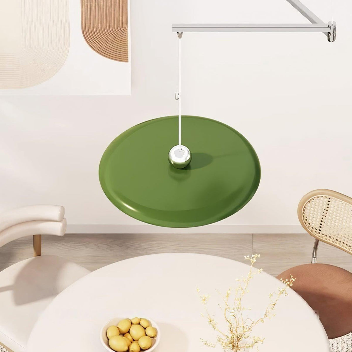 Adjustable Swing Arm Pendant Light with Round Metal Shade for Kitchen Island & Workspace
