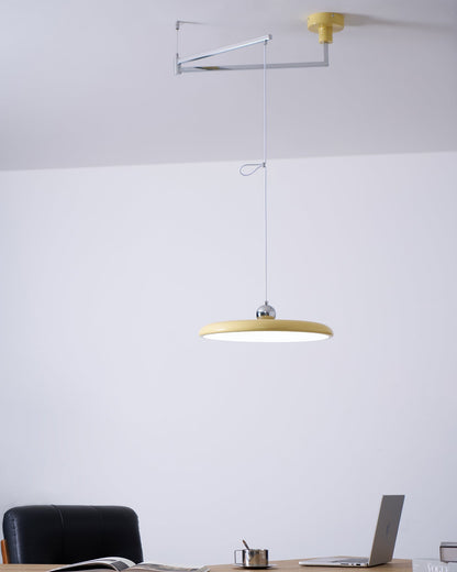 Hanging Drop Ceiling Fixture Acrylic Disk 16-Inch Yellow for Kitchen Island Dining Table Contemporary LED Overhead Light Adjustable Cord 59