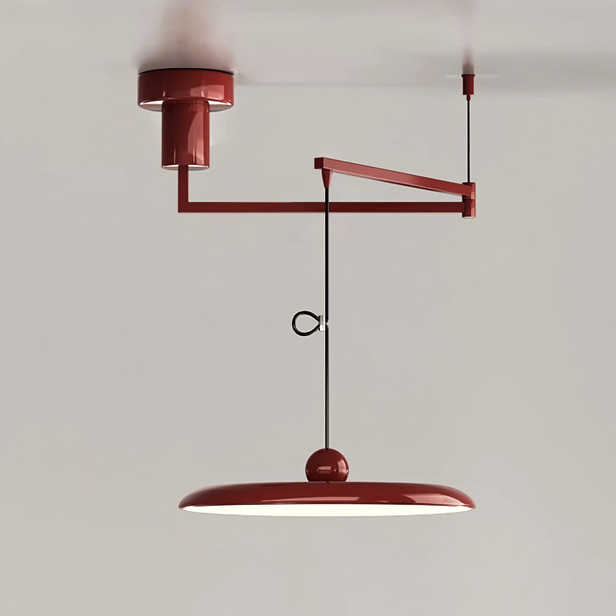 Adjustable Swing Arm Pendant Light with Round Metal Shade for Kitchen Island & Workspace