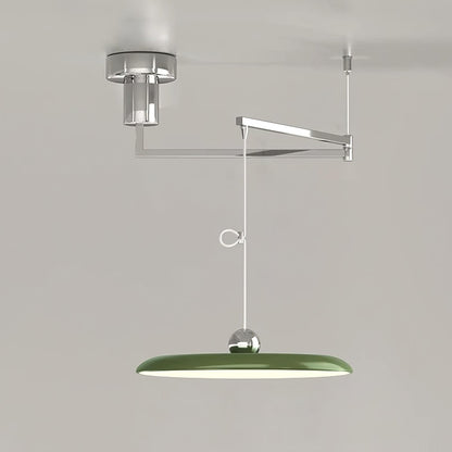 Adjustable Swing Arm Pendant Light with Round Metal Shade for Kitchen Island & Workspace