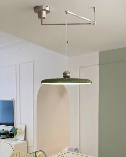 Hanging Drop Ceiling Fixture Acrylic Disk 16-Inch Yellow for Kitchen Island Dining Table Contemporary LED Overhead Light Adjustable Cord 59