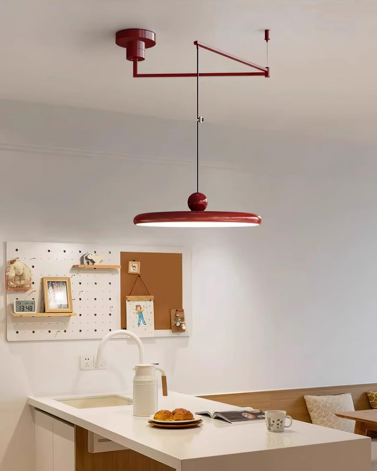 Hanging Drop Ceiling Fixture Acrylic Disk 16-Inch Yellow for Kitchen Island Dining Table Contemporary LED Overhead Light Adjustable Cord 59