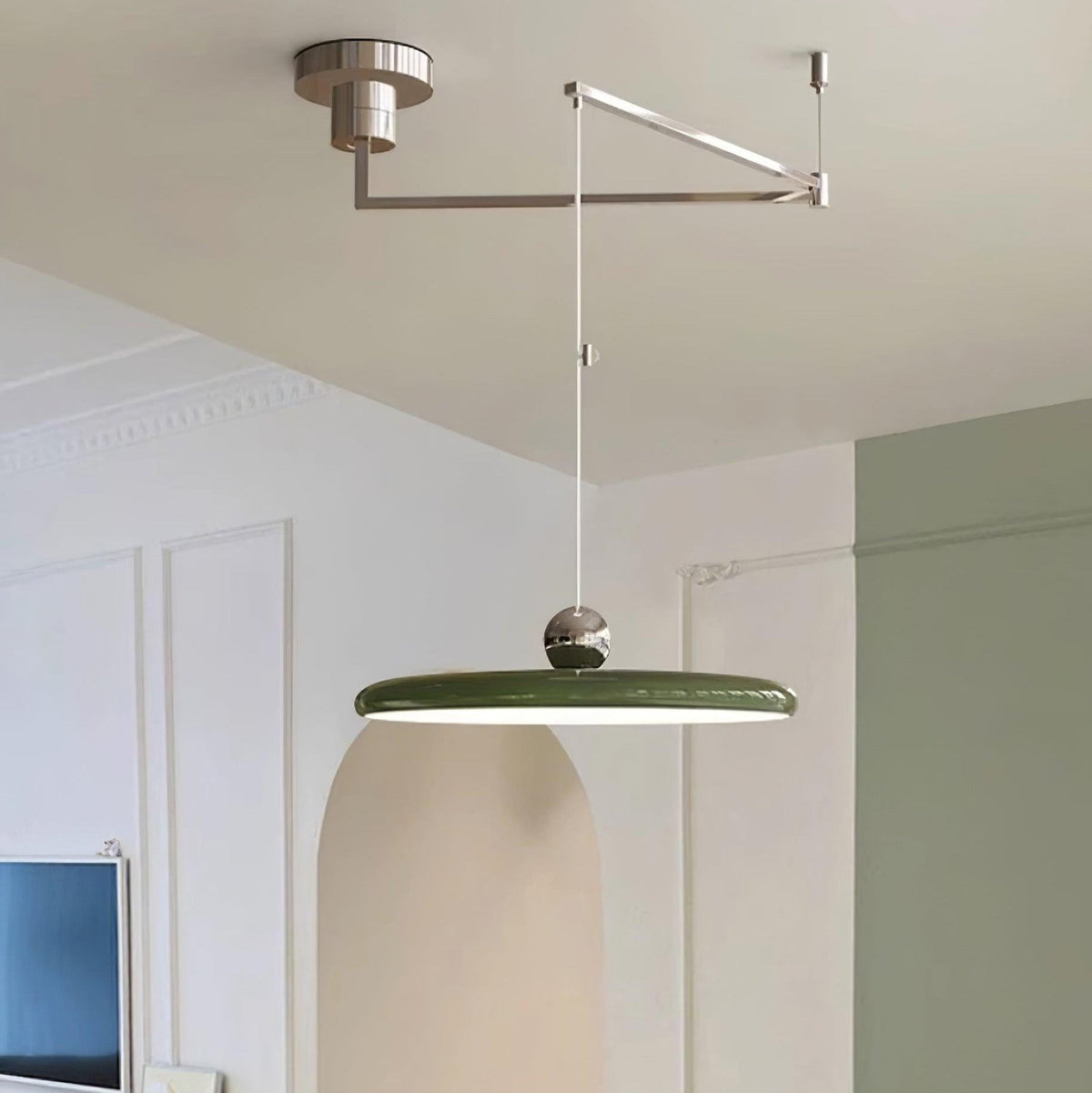 Swing-Arm Chandelier with Integrated LEDs for Kitchen Island, Dining Table & Home Office – Metal Shade, Adjustable Height