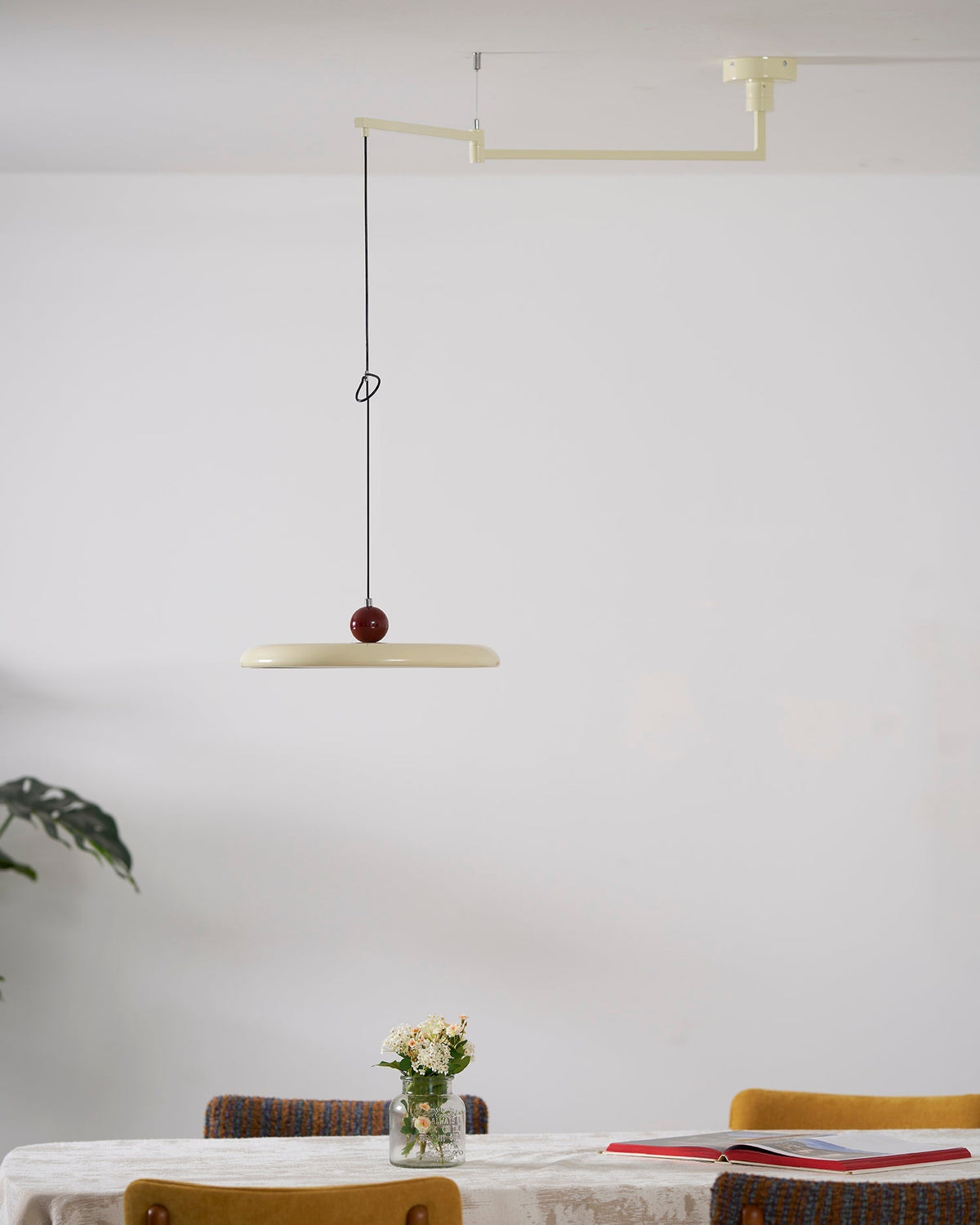 Hanging Drop Ceiling Fixture Acrylic Disk 16-Inch Yellow for Kitchen Island Dining Table Contemporary LED Overhead Light Adjustable Cord 59