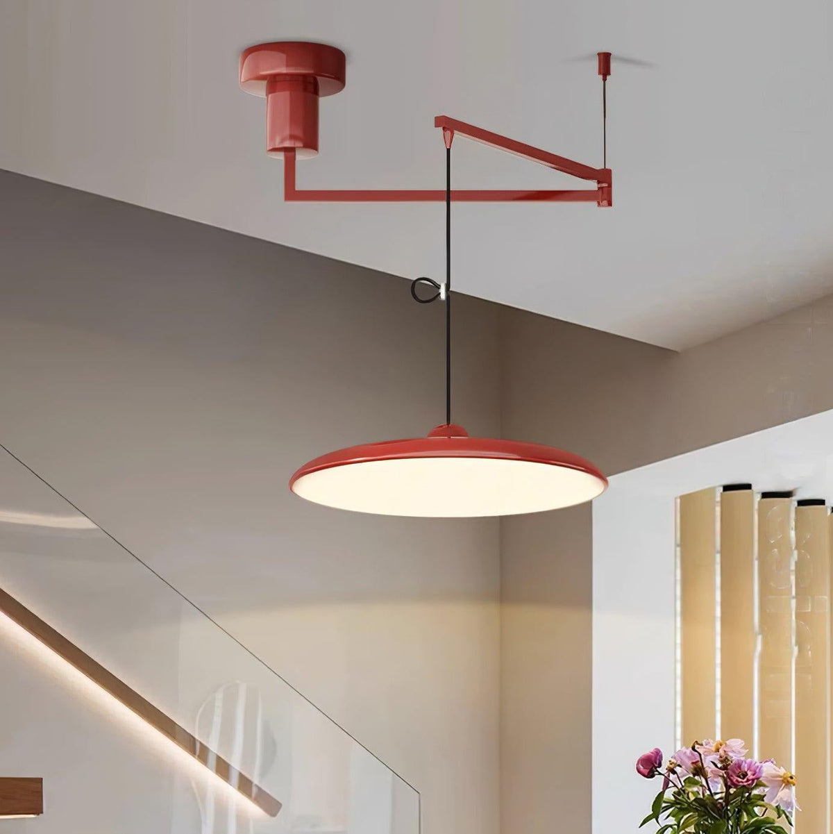 Swing-Arm Chandelier with Integrated LEDs for Kitchen Island, Dining Table & Home Office – Metal Shade, Adjustable Height