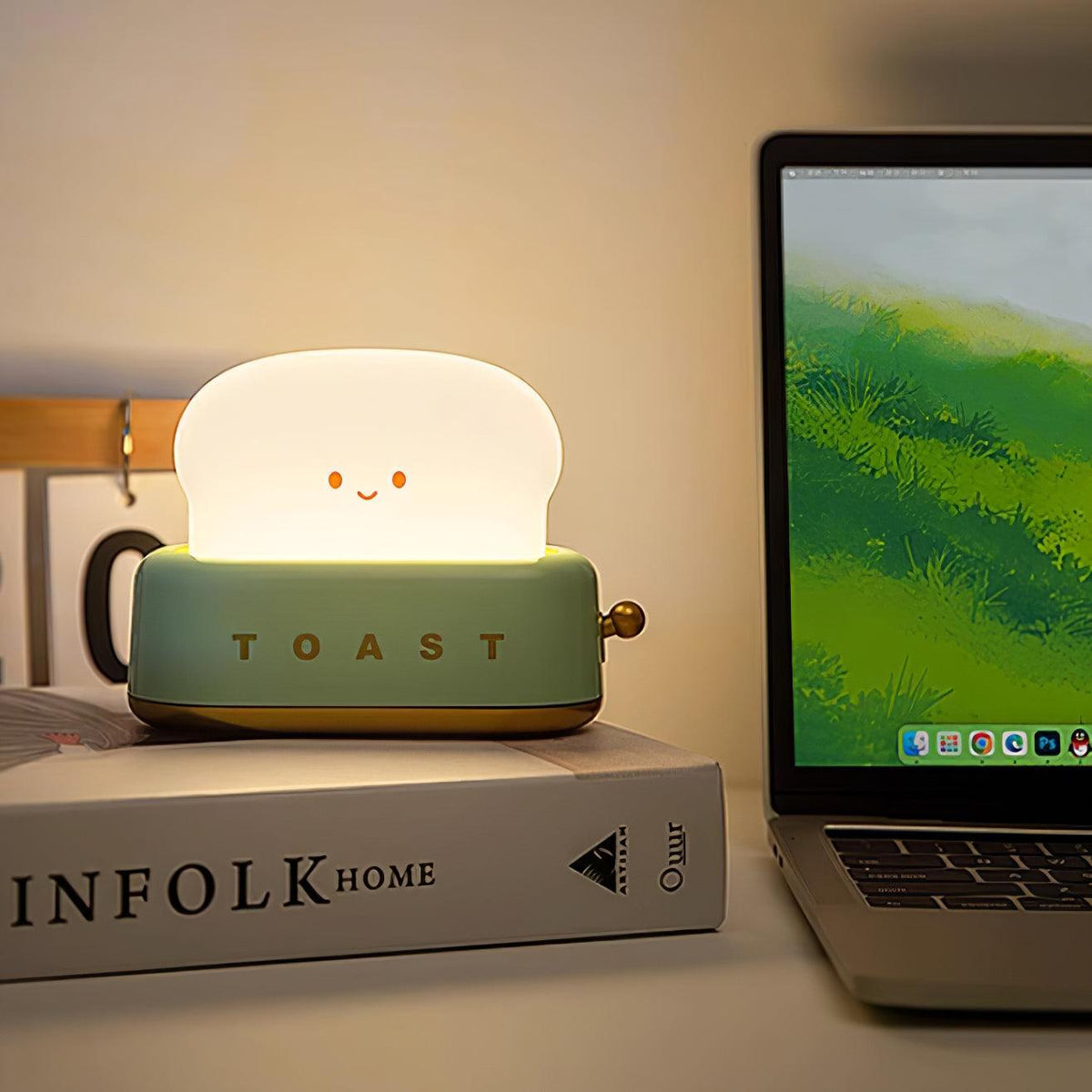 USB-Powered Toaster-Shaped LED Accent Light with Dimmer – 5.3 in Retro Desktop Lamp for Bedroom Nightstand Desk Office Dorm – Warm White Glo