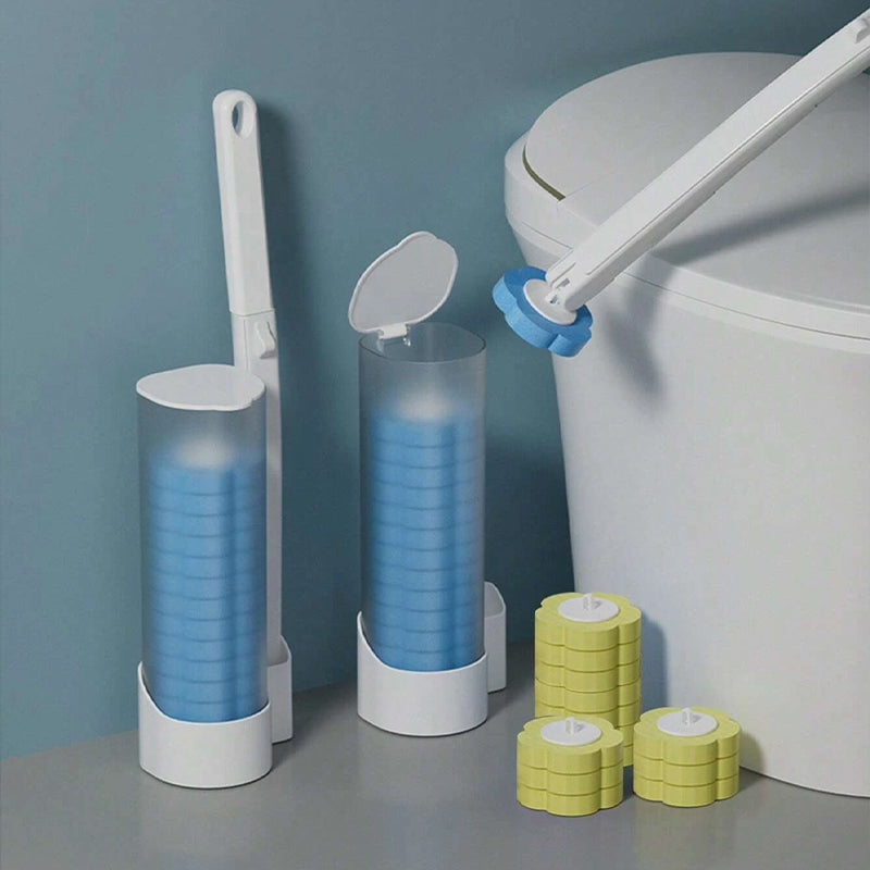 Disposable Toilet Brush with Push-Button Release & Pre-Filled Antibacterial Sponge Heads for Hands-Free Bathroom Cleaning