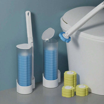 Disposable Toilet Brush with Push-Button Release & Pre-Filled Antibacterial Sponge Heads for Hands-Free Bathroom Cleaning