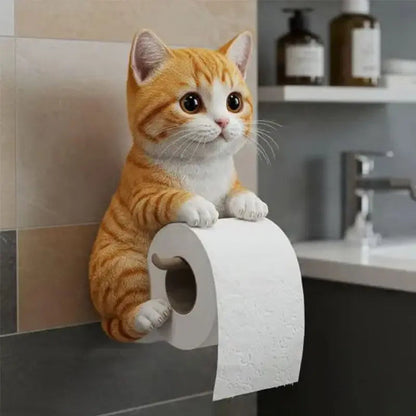 Feline Bathroom Tissue Dispenser Wall Mount Resin Animal Sculpture Storage Organizer Powder Room Decor Playful Cat Theme Space Saver Guest B