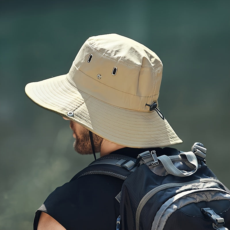 Wide Brim Sun Hat with Adjustable Chin Strap & Mesh Ventilation for Hiking, Fishing & Outdoor Adventures