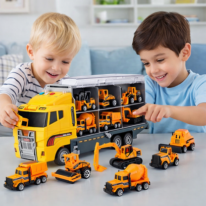 Creative Kids | Toy Construction Vehicle Set with Realistic Sounds | Interactive Play Carrier Kit for Imaginative Adventures