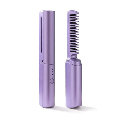 Cordless Hair Straightening Brush with Ceramic Coating & 3 Heat Settings for Travel & On-the-Go Styling