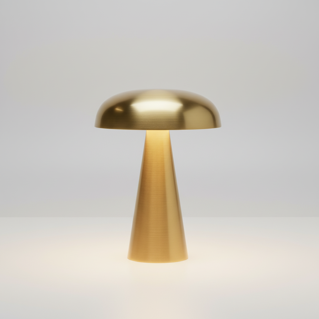 Cordless Mushroom Lamp 6 in Gold Iron LED Rechargeable Bedside Night Light 3-Level Touch Dimmer for Nightstand Desk Reading Living Room Bedr