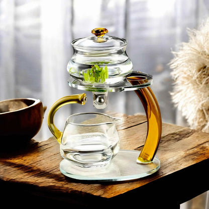 Clear Glass Loose Leaf Tea Pot with Magnetic Strainer Heat Safe Borosilicate 356°F Infuser Kettle for Green Black Herbal Tea Brewing Gold Bl