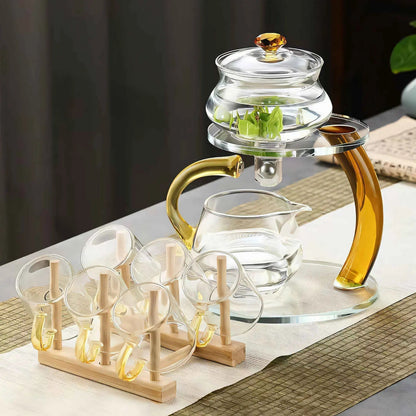 Clear Glass Loose Leaf Tea Pot with Magnetic Strainer Heat Safe Borosilicate 356°F Infuser Kettle for Green Black Herbal Tea Brewing Gold Bl