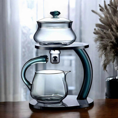 Clear Glass Loose Leaf Tea Pot with Magnetic Strainer Heat Safe Borosilicate 356°F Infuser Kettle for Green Black Herbal Tea Brewing Gold Bl