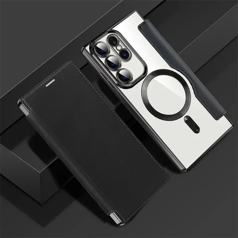 Clear Folio Card Holder Phone Case for Samsung Galaxy S22 S23 S24 S25 S26 with MagSafe Ring & Full-Screen Cover