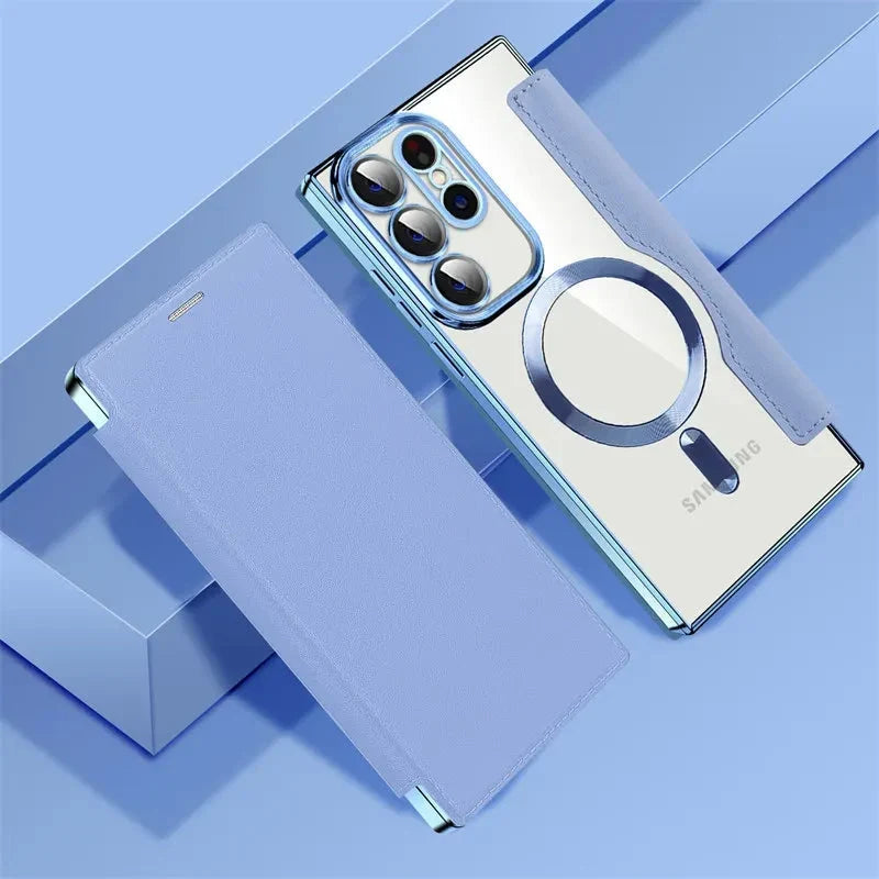 Clear Folio Card Holder Phone Case for Samsung Galaxy S22 S23 S24 S25 S26 with MagSafe Ring & Full-Screen Cover