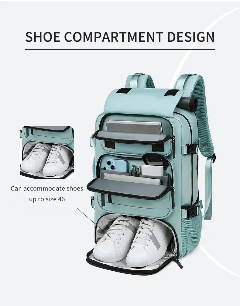 Travel Backpack with Shoe Compartment, Waterproof Laptop Backpack with USB Port, Anti Theft Work Backpack for Men