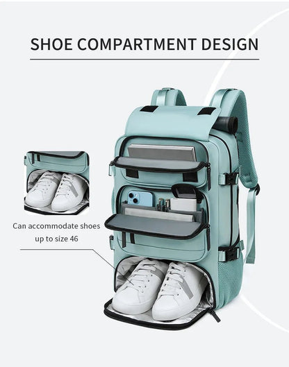 Travel Backpack with Shoe Compartment, Waterproof Laptop Backpack with USB Port, Anti Theft Work Backpack for Men
