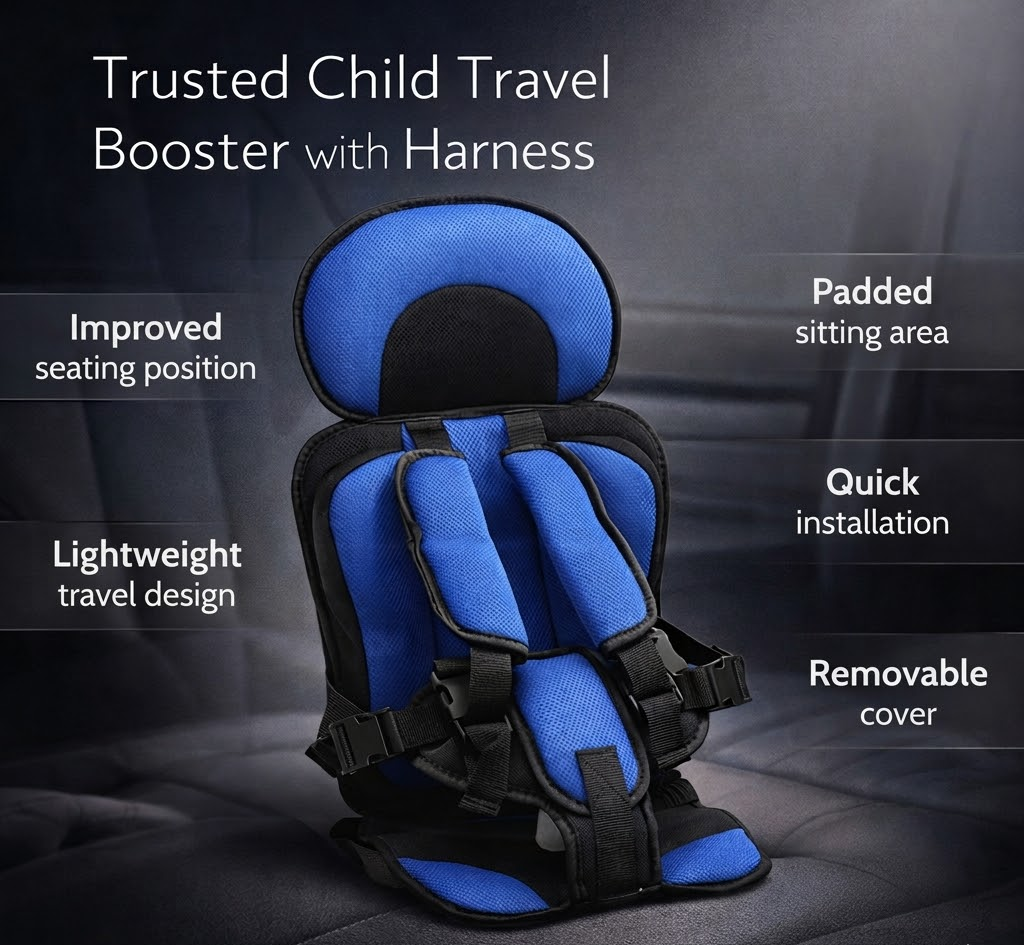 Booster Car Seat for Kids, Portable Car Seat Booster Cushion with 5 Point Harness, Foldable Backless Booster Seat