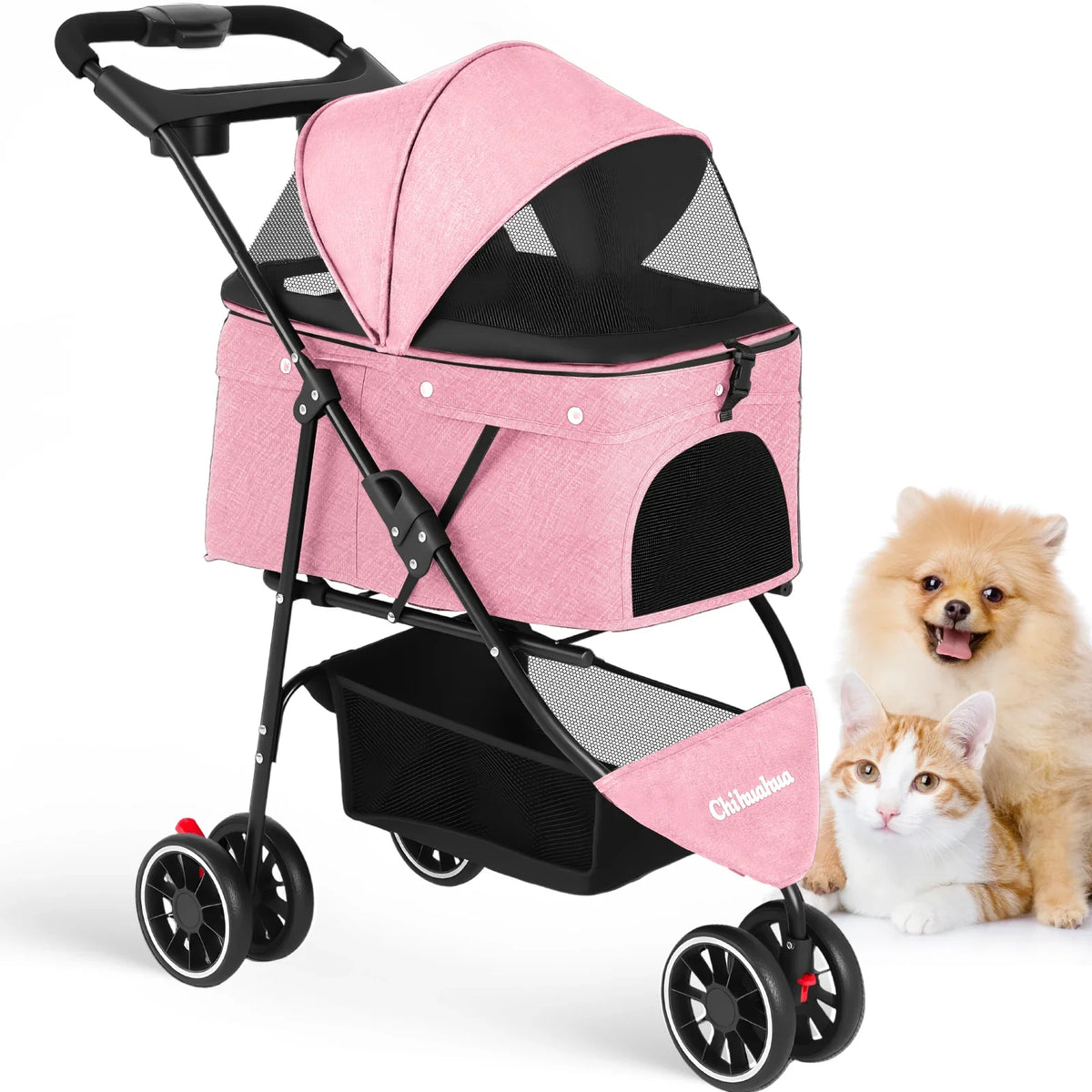 Lightweight Foldable Pet Stroller for Small Dogs and Cats – Water-Resistant Travel Carriage